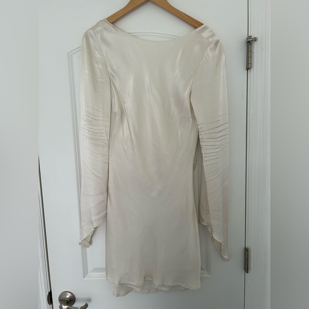 Meshki Satin Ivory Long Sleeve Mini Dress